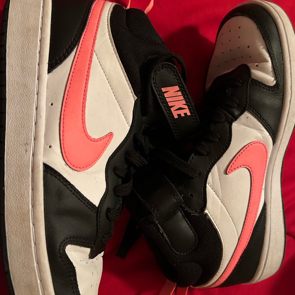 Nike Black and White Shoes with Coral Accents